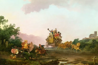 Feiernde auf einer Kutsche, ca. 1785-90